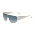 Futuristische zonnebril met goudkleurig metalen frame en blauwgrijze verloopglazen - C4 Blauw Geel