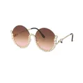 Occhiali da sole rotondi vintage con cristalli e lenti sfumate senza montatura - C6 Marrone Rosa (Senza Catena)