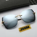 Polarized rimless oversized sunglasses with blue mirrored lenses and gold metal accents - C2 White Silver Coating