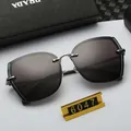 Frameless oversized polarized sunglasses with grey gradient lenses and silver metal hinges - C7 Transparent Green
