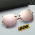 Fashionable rimless polarized sunglasses with pink gradient lenses and gold metal details - C9 Barbie Pink