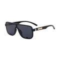 Men's square frame polarized sunglasses in black finish with golden metal accents - C1 Polarized Glossy Black Grey
