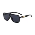 Fashionable oversized polarized square sunglasses for men with gold metal temples - C2 Polarized Matte Black Grey