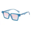 Retro square sunglasses with transparent blue frames and pink-orange gradient lenses - Gradient Blue (C5) / C5 Blue Frame Gradient Pink Lens