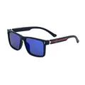 Gafas de sol cuadradas negras con lentes de espejo azules y detalles rojos - C6 Montura Azul Mate Plata Azul Oscuro