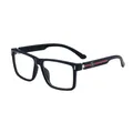 Gafas de sol cuadradas negras con franja roja y detalle de estrella plateada - C7 Montura Negra Brillante Plata Transparente