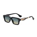 Fashion square black sunglasses with blue-yellow gradient lenses and gold metal temples - C3 Bright Black Gold/Green Yellow