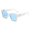 Lunettes de soleil carrées avec monture blanche, verres bleus et détails dorés en métal - Blanc (Monture Blanche Verre Bleu Translucide)