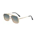 Men's square aviator sunglasses with gold double bridge frame and blue gradient lenses - C5 Matte Gold Frame Green Yellow Lens
