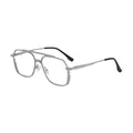 Silver metal square aviator glasses with double bridge and black temple tips - Matte Silver Frame Clear Blue Coating Lens