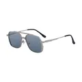 Men's square aviator sunglasses featuring silver metal frames and grey lenses - Matte Silver Frame Silver Mirror Lens