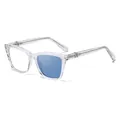 Moderne cat-eye zonnebril met transparant montuur en lichtblauwe meekleurende glazen - C2 Transparant Wit Naar Blauw