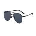 Classic matte black metal aviator sunglasses with dark polarized lenses and double-bridge frame - Black Frame Black Grey Lens (C1)