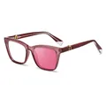 Gafas de sol de ojo de gato granate con lentes fotocromáticas y adornos dorados - C6 Púrpura Uva A Rosa
