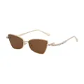 Women's cat eye sunglasses with gold metal frame and crystals on temples - C4 Gold Frame White Diamond All Tea Lens