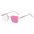 Modische quadratische randlose photochrome Sonnenbrille mit rosa Verlauf und Metallbügeln - C5 Roségold Transparent Rosa (Photochrom)
