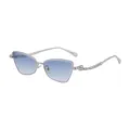 Silver cat-eye sunglasses with gradient blue lenses and diamond-studded temples - C5 Silver Frame White Diamond A Blue Lens