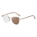 Cat eye rimless photochromic sunglasses with gold metal frame and crystal temple detail - Shiny Gold Frame Brown Temple to Brown