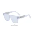 Men's square frame photochromic sunglasses with light blue transparent frame and silver rivets - Matte Transparent Silver Turn Gray