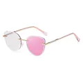 Cat-eye randloze zonnebril met asymmetrische roze en heldere glazen en gouden montuur - Gouden Frame Thee Lens Verander Roze