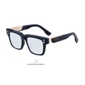 Square black photochromic sunglasses for men with vintage gold hinge metal accents - Bright Black Gold Turn Gray Blue Coating