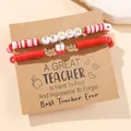 Teacher appreciation bracelet set with red heishi beads, apple charm and TEACH letter beads - D1011-1 (2Pcs Set-Red/Pink/White)