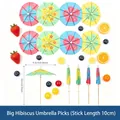 Multicolor floral paper umbrella picks for cocktails and fruit with 10cm height - Large Hibiscus Umbrella Picks
