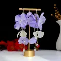 Elegant purple and white floral lace earrings with long gold tassel and pearls - E2822-5 Purple White Patchwork Petal Tassel