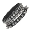 Punk style multi-layer leather bracelet with silver metal spikes and chain detail - Triple Layer Square Stud Spike Style (04)