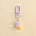 Creative lavender resin ice cream keychain charm with purple spring clasp and cone - Purple