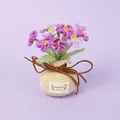 Handmade purple crochet flower in beige knitted pot with HandMade WITH LOVE label - Gradient Purple-Forget-Me-Not Potted (Small Yarn Vase)