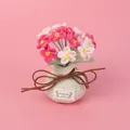 Handmade crochet potted pink flower ornament with HandMade WITH LOVE label - Gradient Pink-Forget-Me-Not Potted (Small Yarn Vase)
