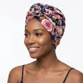 Navy blue paisley floral print turban headwrap with front knot detail for women - One Size / Floral Navy Blue
