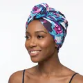 Ethnic blue and purple floral print stretch turban hat with donut knot detail for women - One Size / Jewelry Chain Rose Red