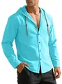 Men's casual long sleeve hooded shirt in bright cyan blue with textured cotton fabric - Sky Blue