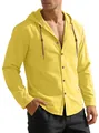 Bright yellow hooded long sleeve cotton shirt for men with casual drawstring detail - Lemon Yellow