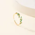 Adjustable gold ring featuring green marquise-cut zircon stones in a leaf design - Gold with Green Gemstone