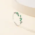Adjustable silver ring with green leaf-shaped zircon stones in a nature-inspired design - Silver With Green Gemstone