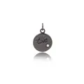 Vintage round Love pendant in gunmetal finish with zircon starburst setting and top ring - Sand Gun Black