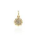 Gold plated sunflower pendant with zircon inlay and gear sunburst design on white background - Gold
