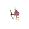 Macro detail of LOVE pendant with pink heart zircon and 24K rose gold plating - Rose Gold