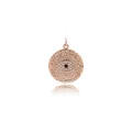 Macro shot of rose gold evil eye pendant with hammered texture and zircon crystals - Rose Gold