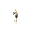 24K gold plated seahorse pendant with sparkling zircons and blue floral accents - Gold