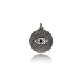 Detail of gunmetal evil eye charm with zircon stones and hammered metal texture - Gun Black