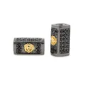 Black and gold lion barrel bead charm with micro-paved rhinestones for DIY jewelry - Lion