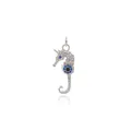 Exquisite silver-colored seahorse pendant encrusted with white and blue zircons on white backdrop - Platinum