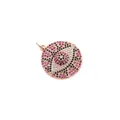 Macro detail of round evil eye pendant with pink cubic zirconia in rose gold plating - Rose Gold