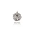 Macro detail of silver evil eye pendant with hammered texture and cubic zirconia - Platinum