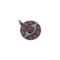 Macro view of gunmetal evil eye charm with micro-set pink and black zircon stones - Gun Black