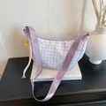 Light purple gingham half-moon crossbody bag with star patterns and yellow charm - Purple